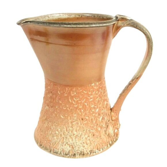 Vintage Textured Pitcher with Handle Fat Lava Peach Gold Ceramic Art Pottery - Picture 3 of 6